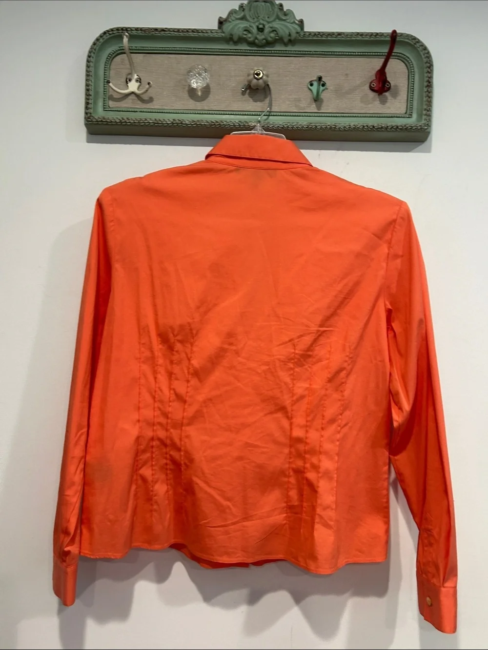 Lafayette 148 New York Orange v neck  Button-Down Shirt women’s 12 large - Picture 6 of 6